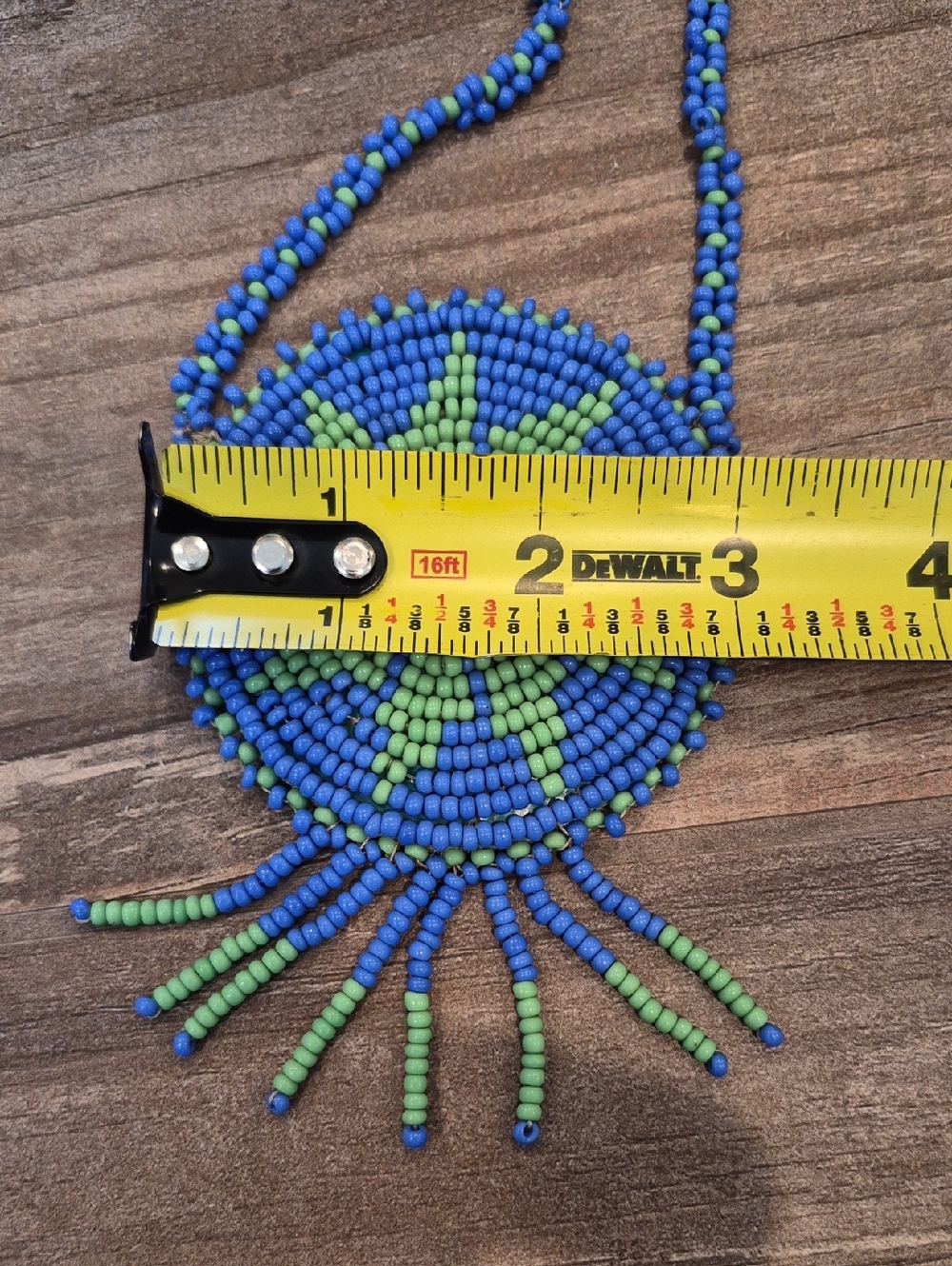 Vtg Seed Bead Medallion Pendant Necklaces, Blue, Green Yellow, & Black - Picture 12 of 13